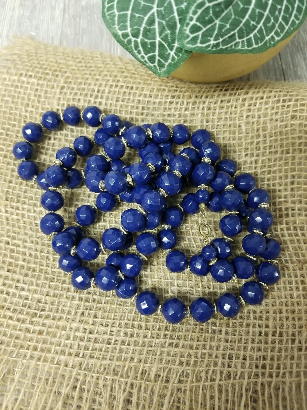 Long Royal Blue Beaded Necklace Vintage - Picture 6 of 10